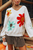Floral Pattern V-Neck Sweater