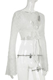 Lace Tie Front Bell Sleeve Cover-Up