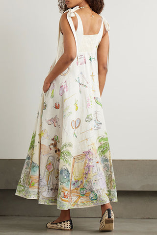 Illustrated Print Casual Dress