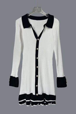 Button-Front Ribbed Dress