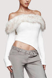 Off-Shoulder Fur Trim Blouse