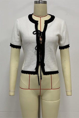 Tie-Front Short Sleeve Cardigan