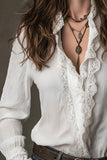 Lace-Trimmed Ruffle Blouse