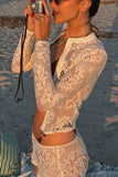 Lace Button-Front Long Sleeve Top