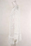 Off-Shoulder Mesh Fringe Cover-Up
