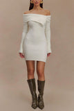 Off-Shoulder Ribbed Casual Dress
