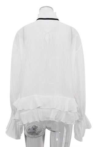 Ruffle-Trim Blouse with Tie Neck