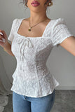 Lace Puff Sleeve Fitted Top