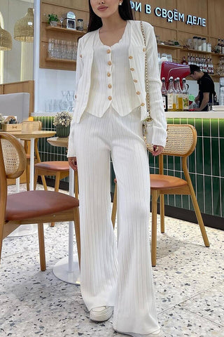 Ribbed Button-Front Pants Set