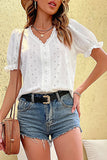 Eyelet Pattern V-Neck Blouse
