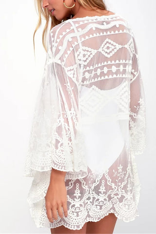 Lace-Trimmed Sheer Cover-Up