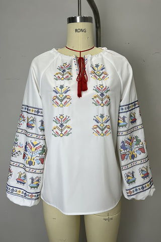 Floral Boho Blouse with Tassel Detail