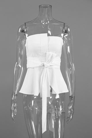Strapless Tie-Waist Peplum Top