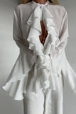 Ruffled Front Blouse with Flowing Sleeves