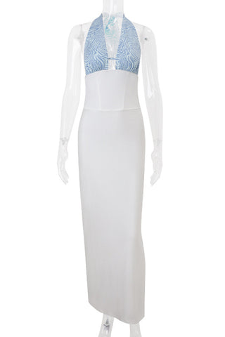 Geometric Halter Maxi Sundress
