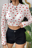 Heart Pattern Sheer Long Sleeve Tee