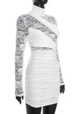 Lace Long Sleeve Ruched Evening Dress