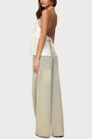 Halter Sequin Embellished Tank Top