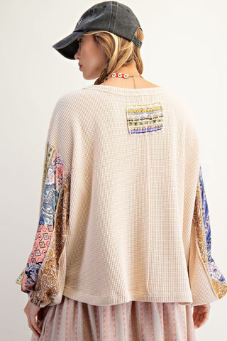 Patterned Sleeve Casual Sweatshirt