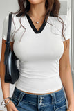 V-Neck Contrast Trim T-Shirt