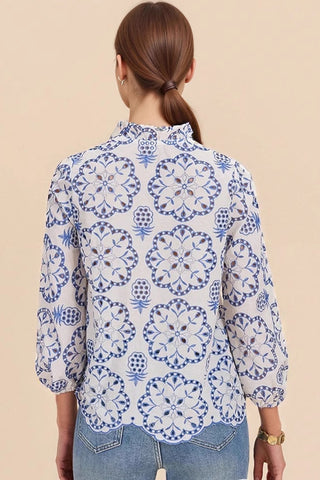 Patterned Button-Front Blouse