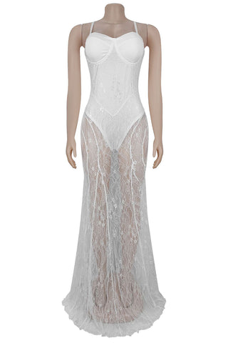 Elegant Sheer Lace Evening Gown