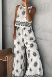 Boho Patterned Sleeveless Pants Set