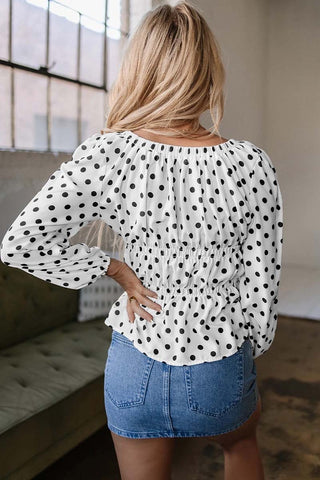 Polka Dot Puff Sleeve Bow Top