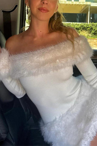 Off-Shoulder Faux Fur Mini Dress