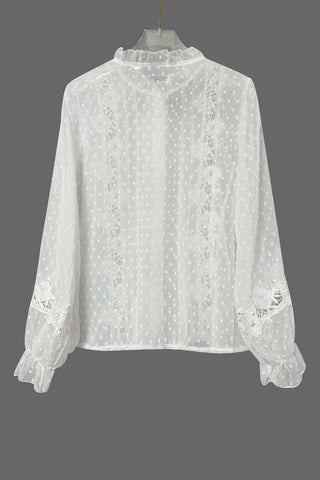 Lace-Trim Button-Front Blouse