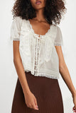 Lace-Trim Button-Down T-Shirt