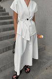 Elegant Buttoned Skirt Set