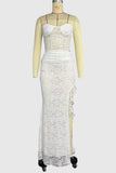 Lace Spliced Skirt Set With Ruched Detail