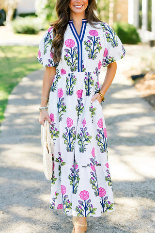 Puff Sleeve Empire Waist Midi Dress
