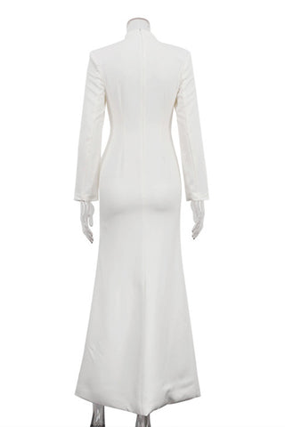 Elegant Button-Detail Evening Gown