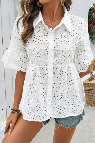 Eyelet Button-Up Blouse