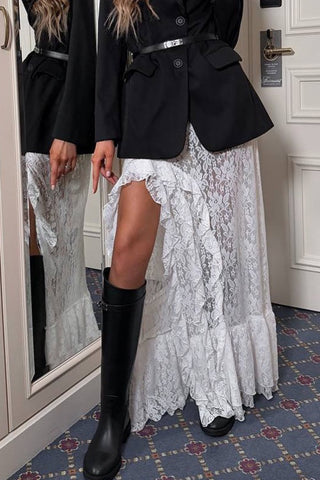High-Slit Lace Casual Skirt