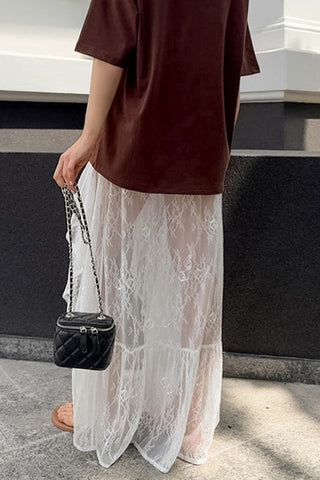 Ruffled Sheer Lace Skirt