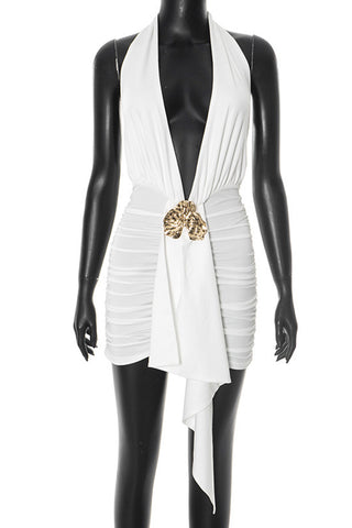 Halter-Neck Ruched Mini Dress