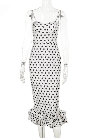 Polka Dot Strapless Midi Dress