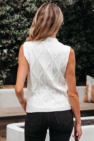 High Neck Textured Knit Sweater Vest