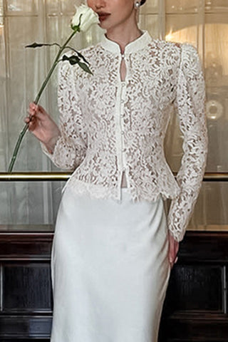Elegant Lace Button-Front Blouse