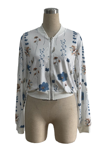 Floral Zip-Up Bomber Jacket