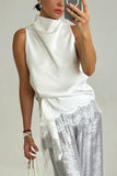 Lace-Trim High-Neck Asymmetrical Tank Top