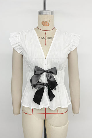 Ruffled Bow-Front Blouse