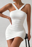 Double Strap Ruched Mini Dress
