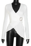 Asymmetrical Wrap Long Sleeve Top