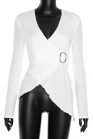 Asymmetrical Wrap Long Sleeve Top