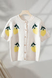 Lemon-Patterned Button-Up Sweater