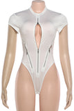 Zip-Front Bodysuit with Short Sleeves